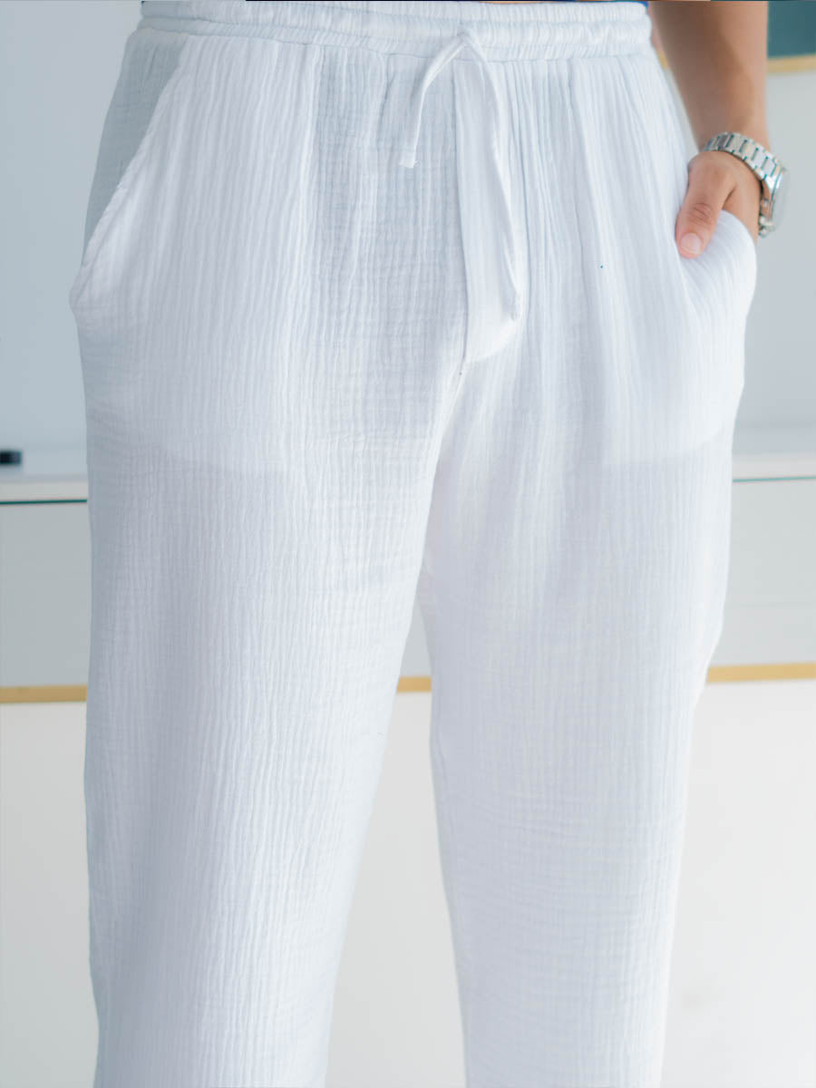 Pantalon Blanc Coton Gaze