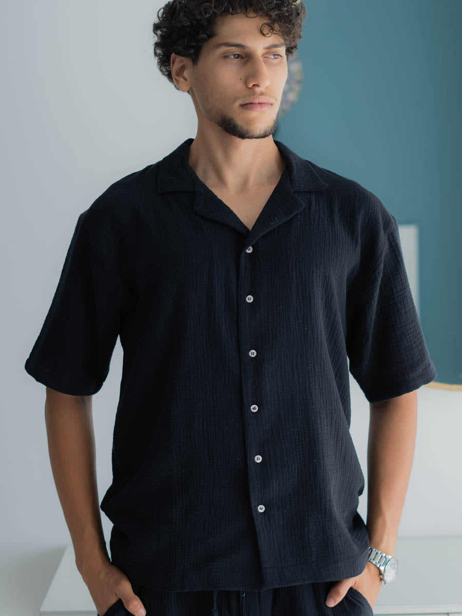 Chemise Noire Coton Gaze