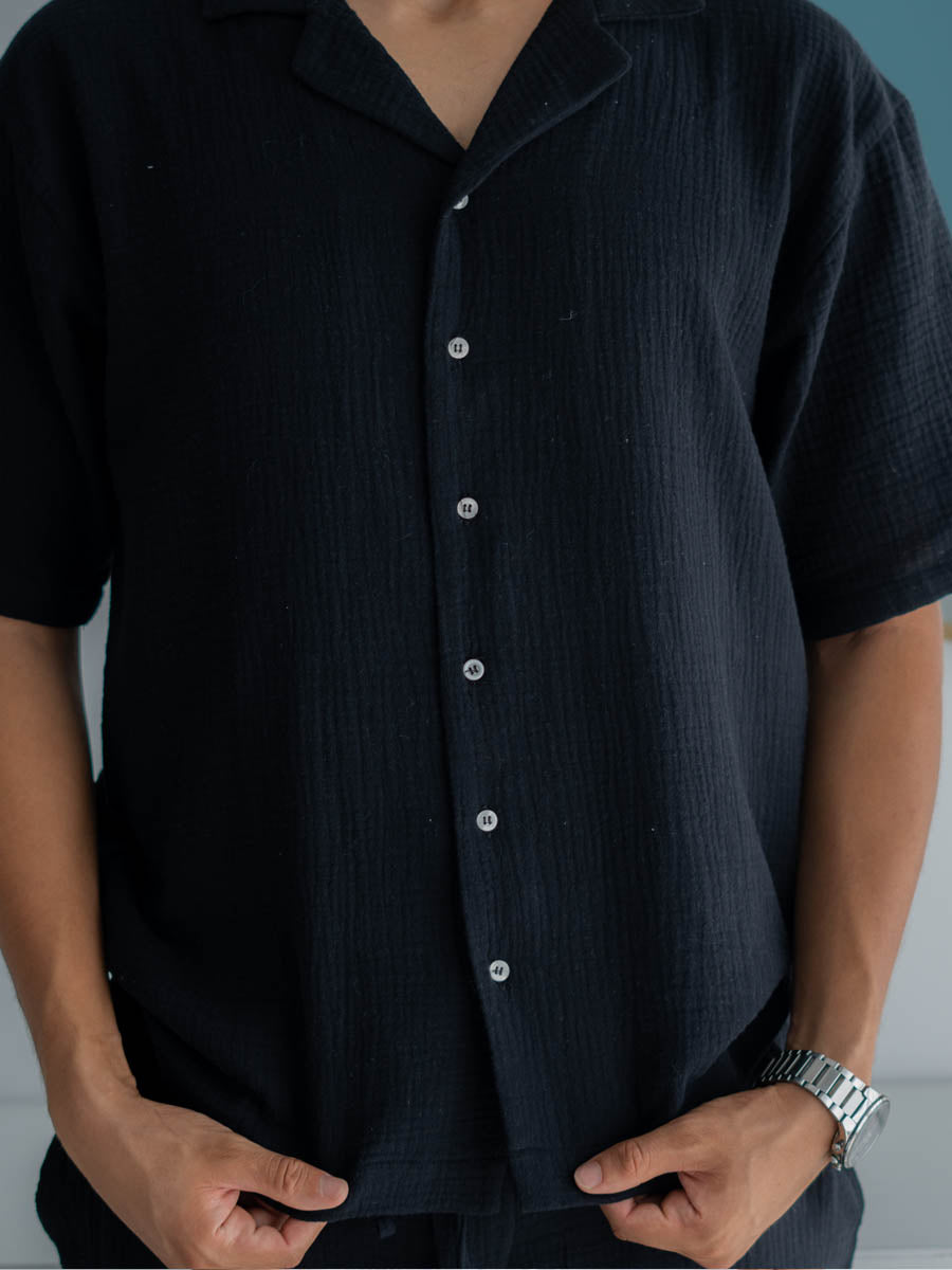 Chemise Noire Coton Gaze