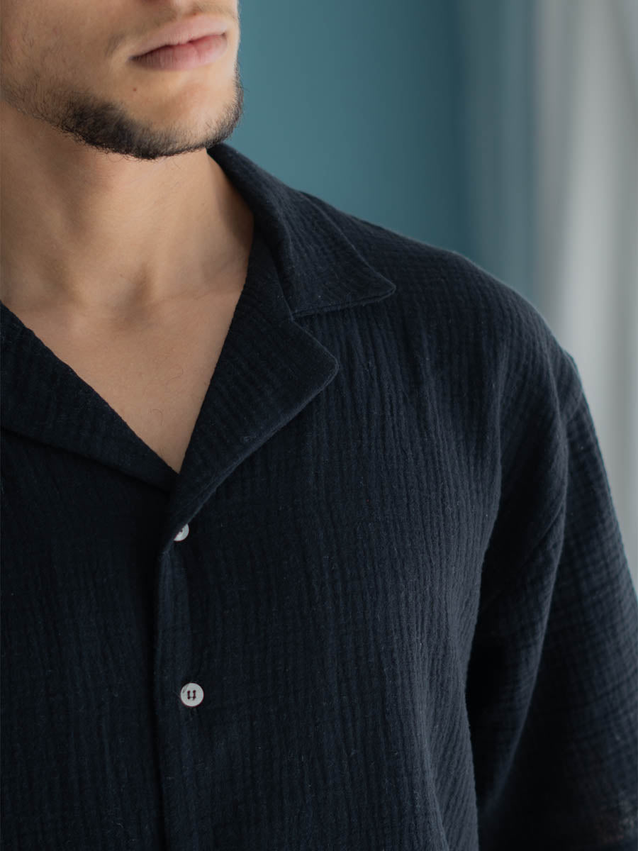 Chemise Noire Coton Gaze