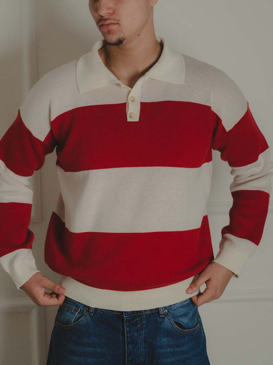 Red Striped Knit Polo