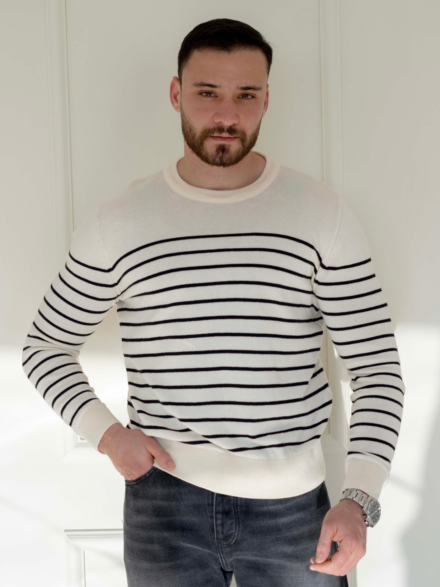Off-white Striped Knit Pullover