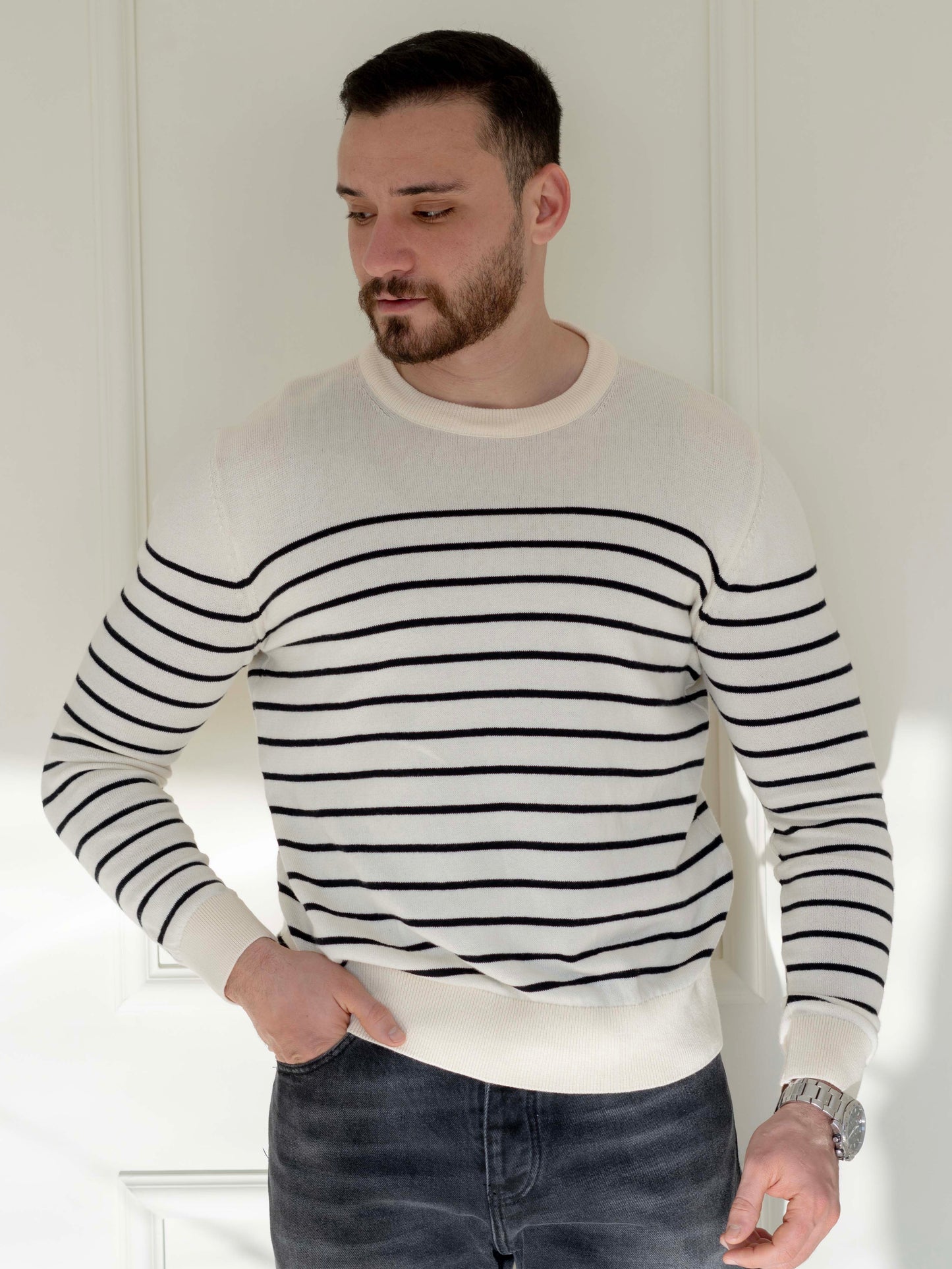 Off-white Striped Knit Pullover