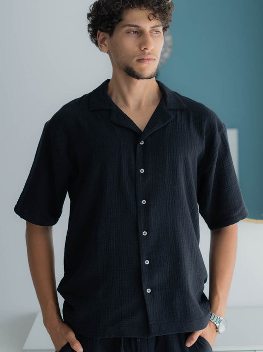 Chemise Noire Coton Gaze