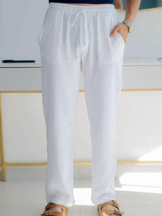 Pantalon Blanc Coton Gaze